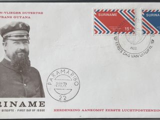 Sobre Primer Día FDC Surinam 1972 - 50 Aniversario Correo Aéreo Capitán Dutertre