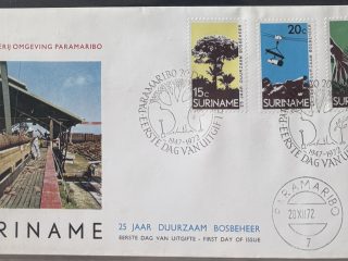 Sobre Primer Día FDC Surinam 1972 - 25 Aniversario Gestión Forestal Sostenible