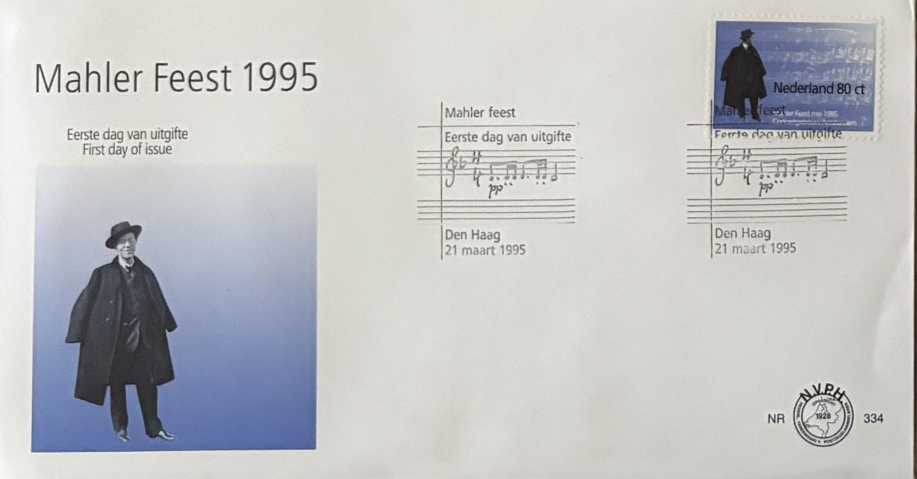 Sobre Primer Día FDC Países Bajos 1995 - Festival Mahler Feest Música Clásica NVPH 334
