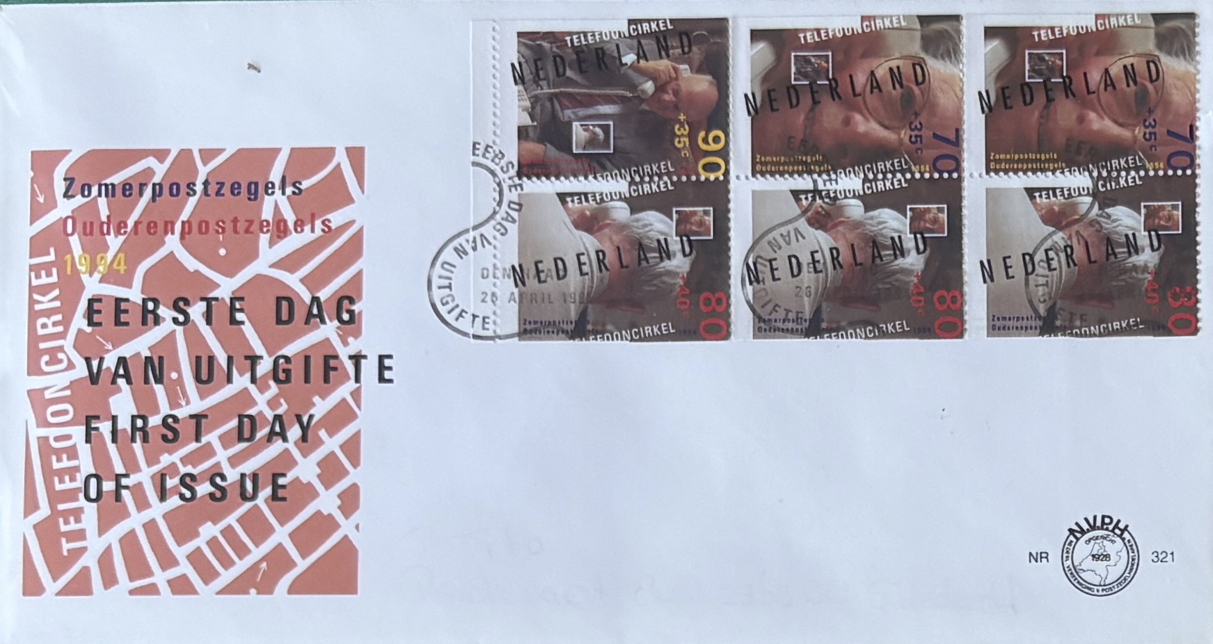 Sobre Primer Día FDC Países Bajos 1994 - Zomerzegels Bloque de 6 Sellos NVPH 321