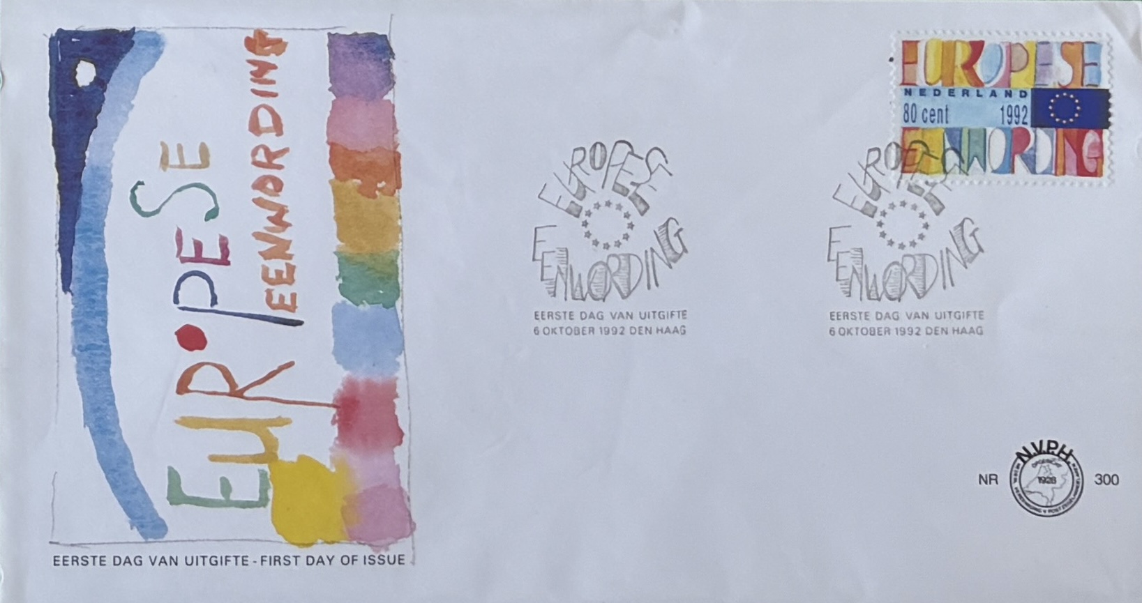 Sobre Primer Día FDC Países Bajos 1992 - Unificación Europea Maastricht NVPH 300
