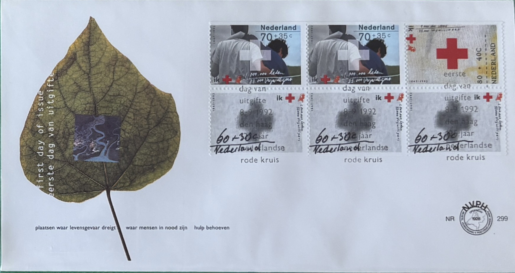 Sobre Primer Día FDC Países Bajos 1992 - Bloque 125 Años Cruz Roja NVPH 299