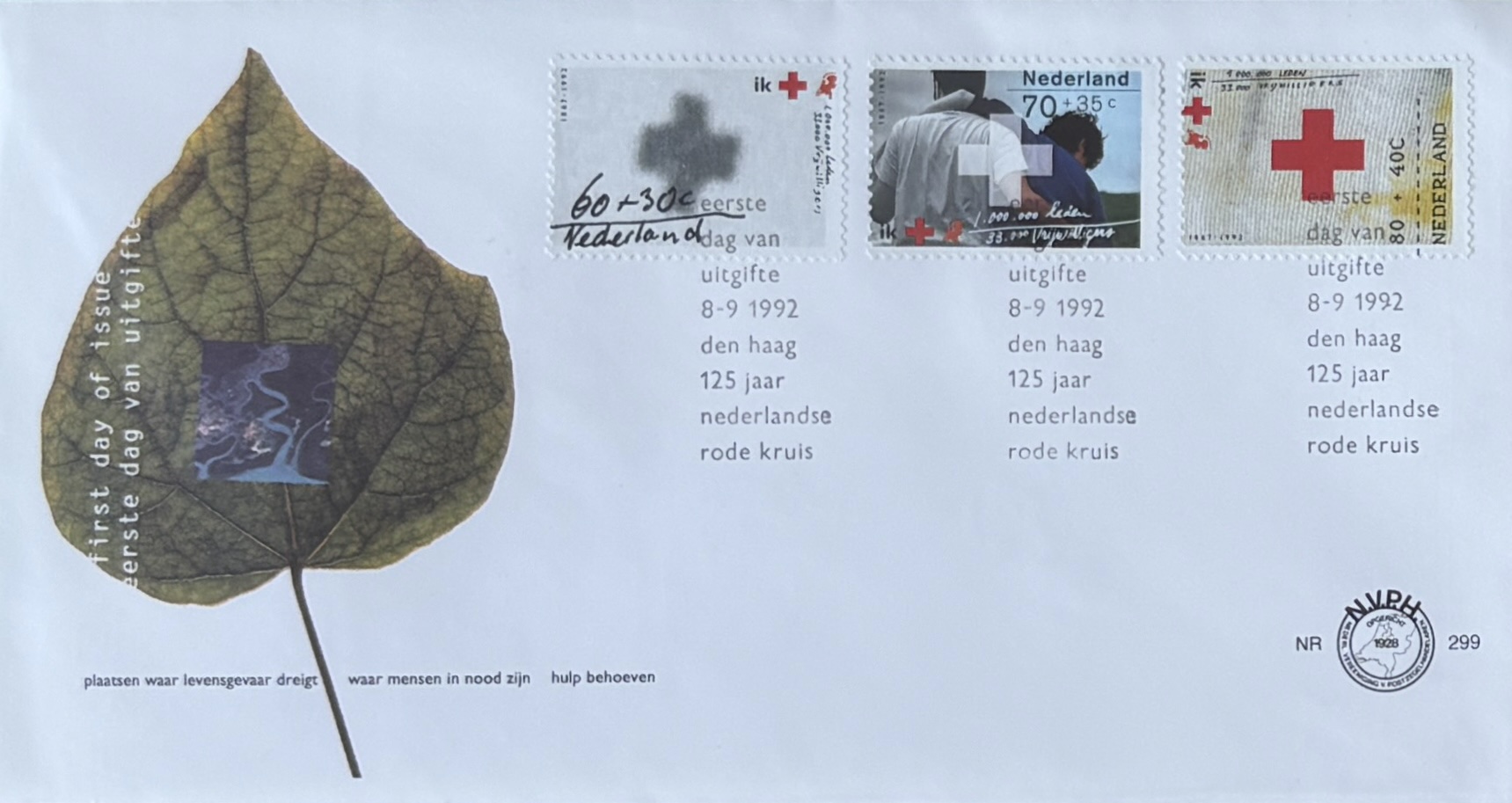 Sobre Primer Día FDC Países Bajos 1992 - 125 Años Cruz Roja Neerlandesa NVPH 299