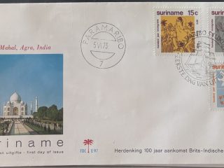 Sobre Primer Día FDC Surinam 1973 - 100 Aniversario Inmigración Indostánica (Taj Mahal)