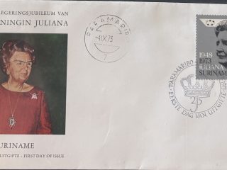 Sobre Primer Día FDC Surinam 1973 - Jubileo de Plata de la Reina Juliana (Zilveren Regeringsjubileum)