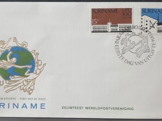 Sobre Primer Día FDC Surinam 1974 - Centenario de la Unión Postal Universal (UPU 100 Jaar)
