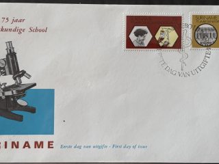 Sobre Primer Día FDC Surinam 1973 - 75 Aniversario Escuela de Medicina Microscopio (Geneeskundige School)