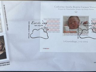 Sobre Primer Día FDC Países Bajos 2003/2004 - Hojita Bloque Princesa Catharina-Amalia NVPH 493b