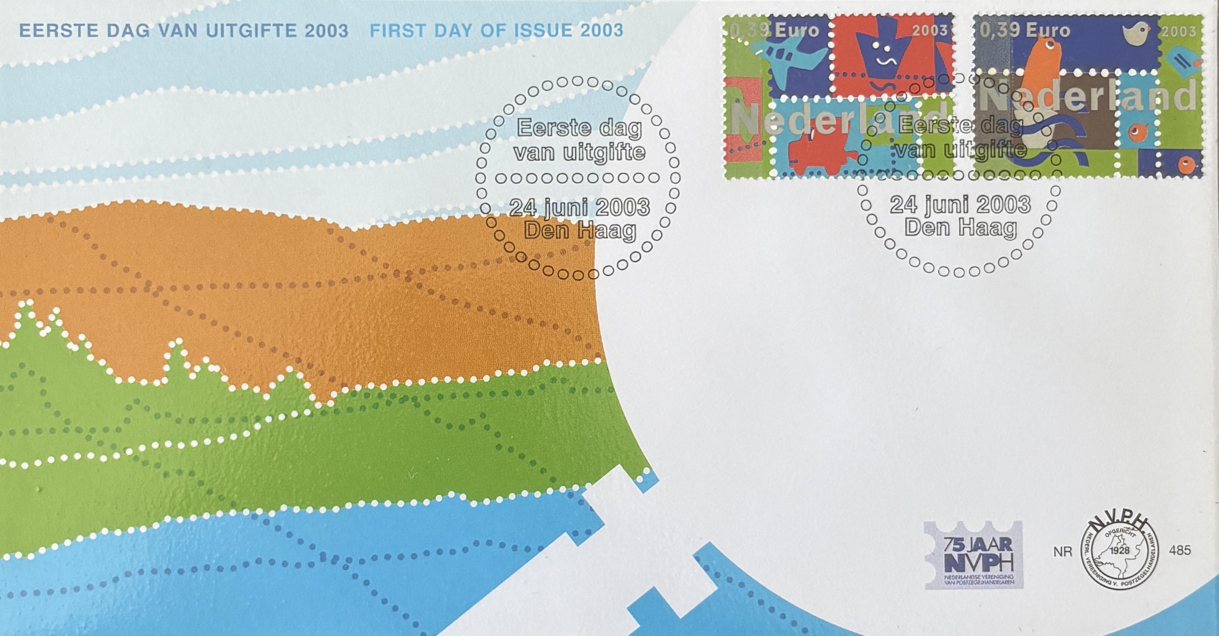 Sobre Primer Día FDC Países Bajos 2003 - Paisajes y Geografía Ilustrada NVPH 485