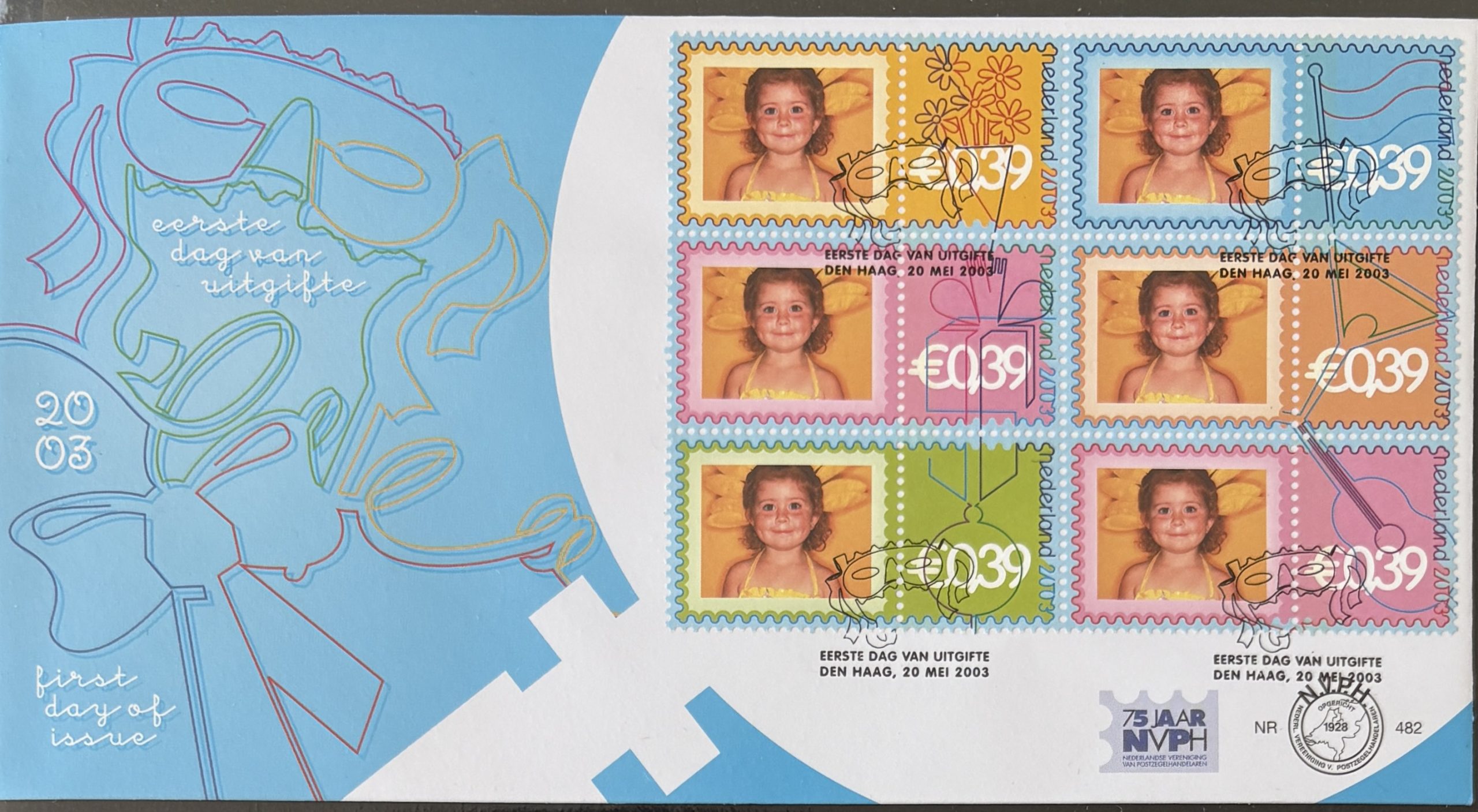 Sobre Primer Día FDC Países Bajos 2003 - Campaña Benéfica Infantil Kinderpostzegels Bloque de 6 NVPH 482
