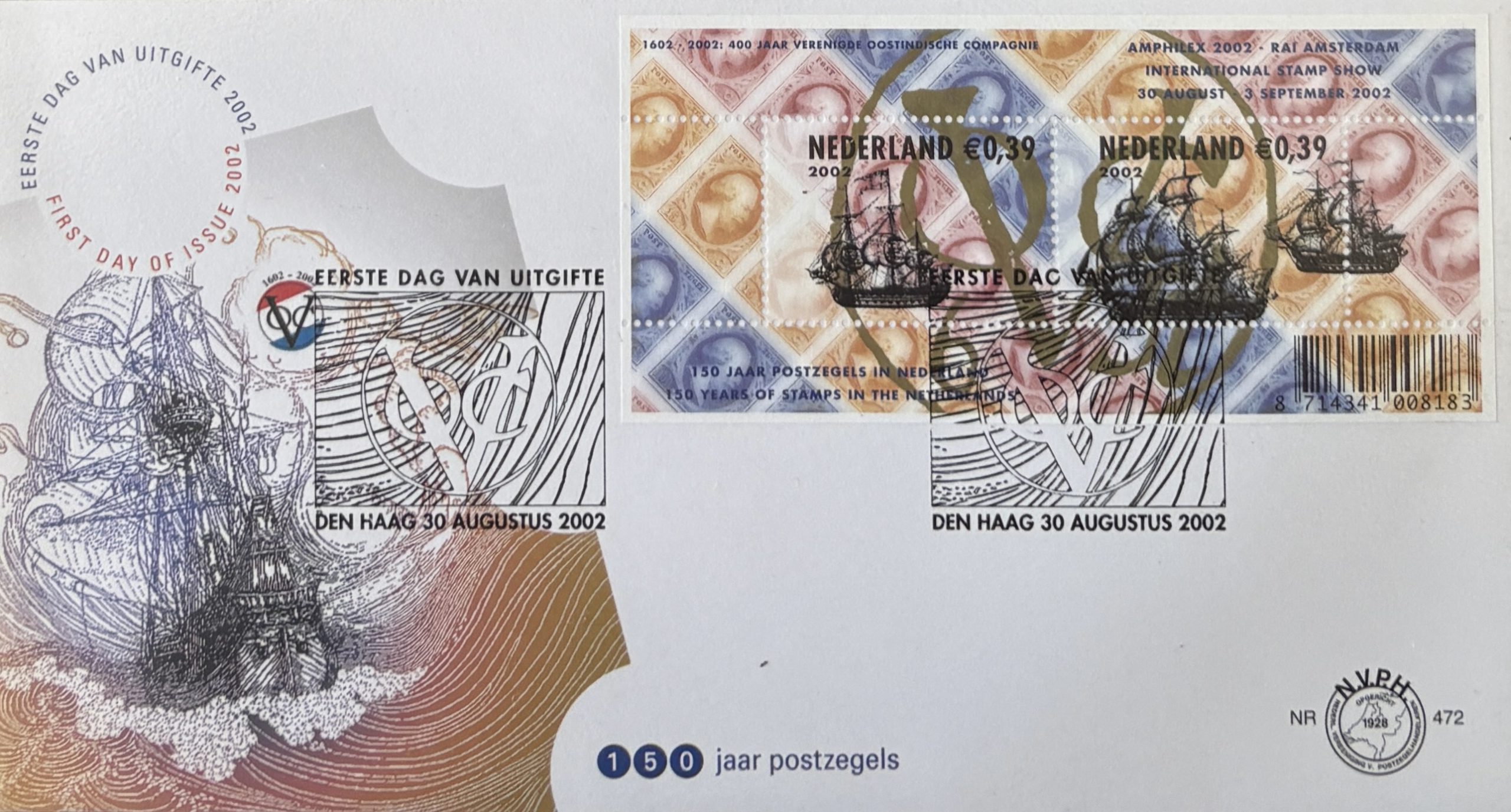 Sobre Primer Día FDC Países Bajos 2002 - 400 Aniversario VOC Compañía Indias Orientales Barcos NVPH 472