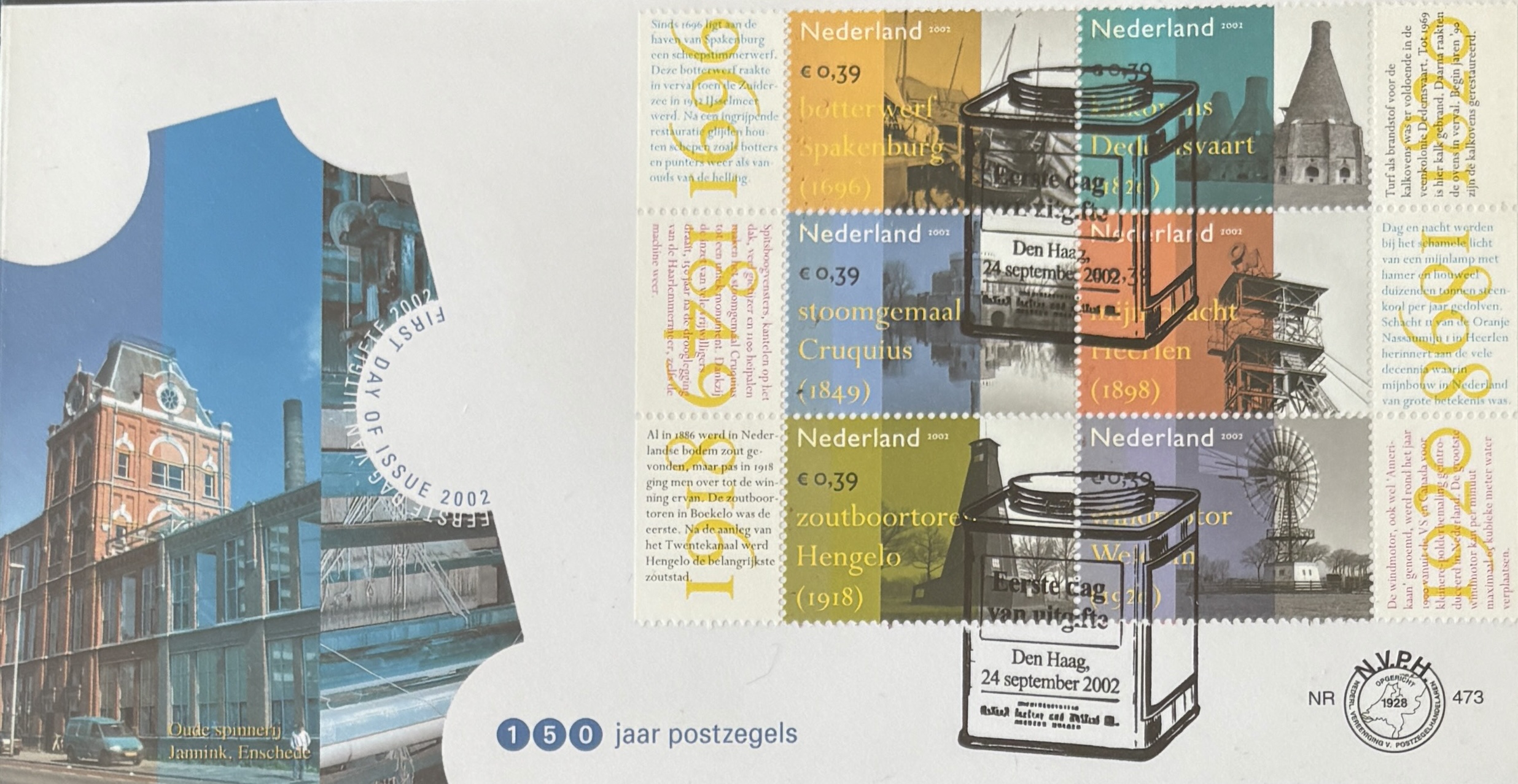 Sobre Primer Día FDC Países Bajos 2002 - Arqueologia Industrial Bloque I NVPH 473