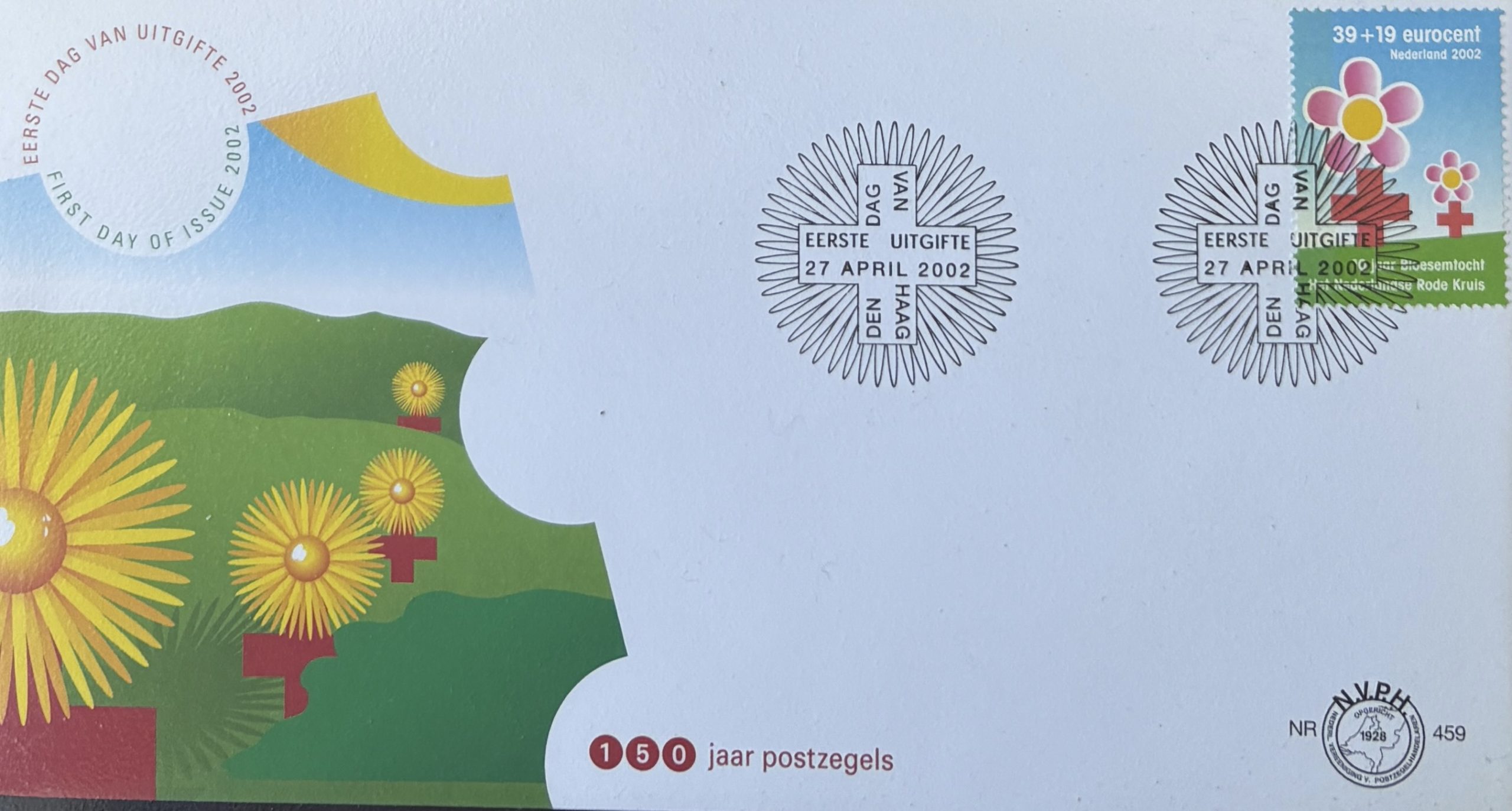 Sobre Primer Día FDC Países Bajos 2002 - Serie Botánica Flores de Primavera Cruz Roja NVPH 459