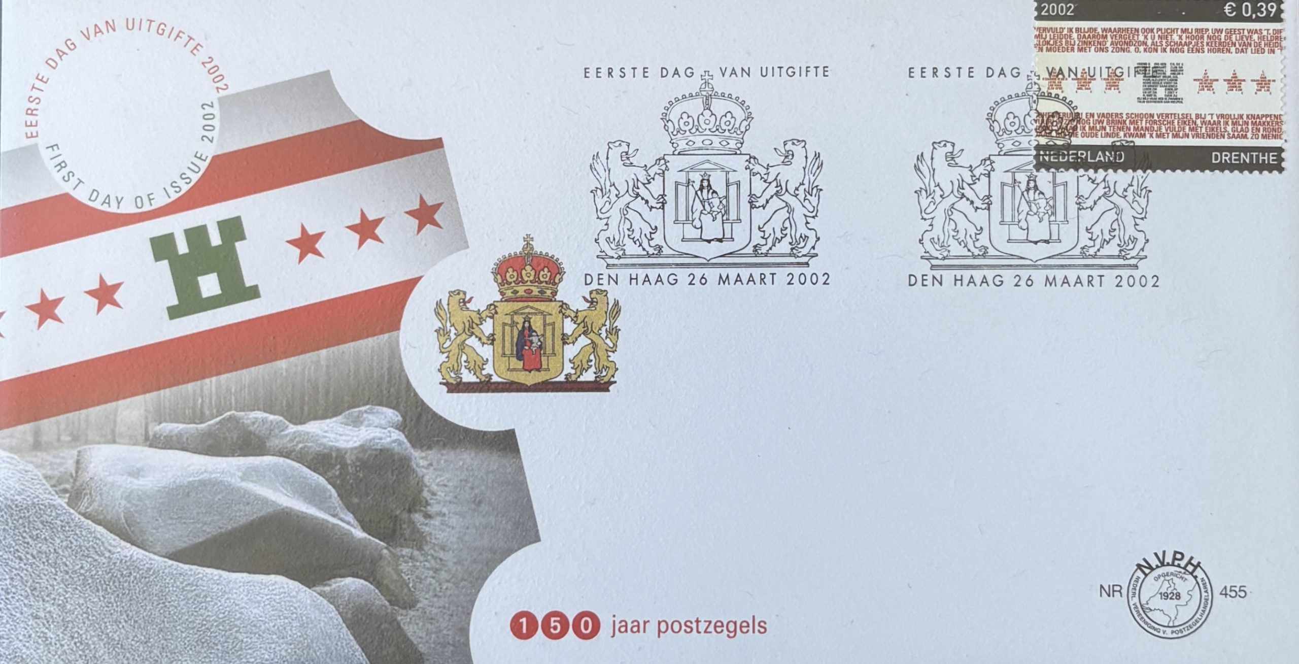 Sobre Primer Día FDC Países Bajos 2002 - Provincia de Drenthe Heráldica Megalitos NVPH 455