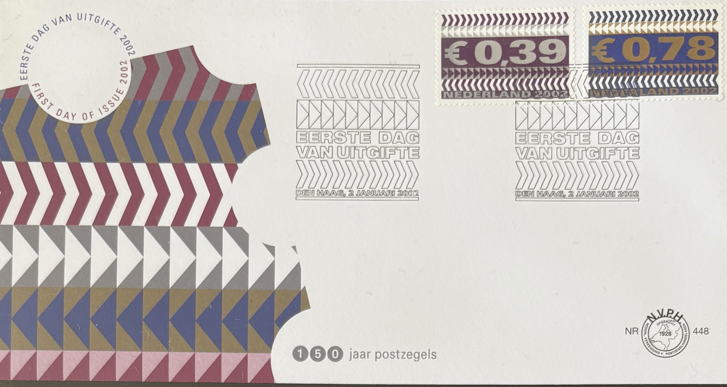 Sobre Primer Día FDC Países Bajos 2002 - Serie Básica Euro Patrón Geométrico NVPH 448