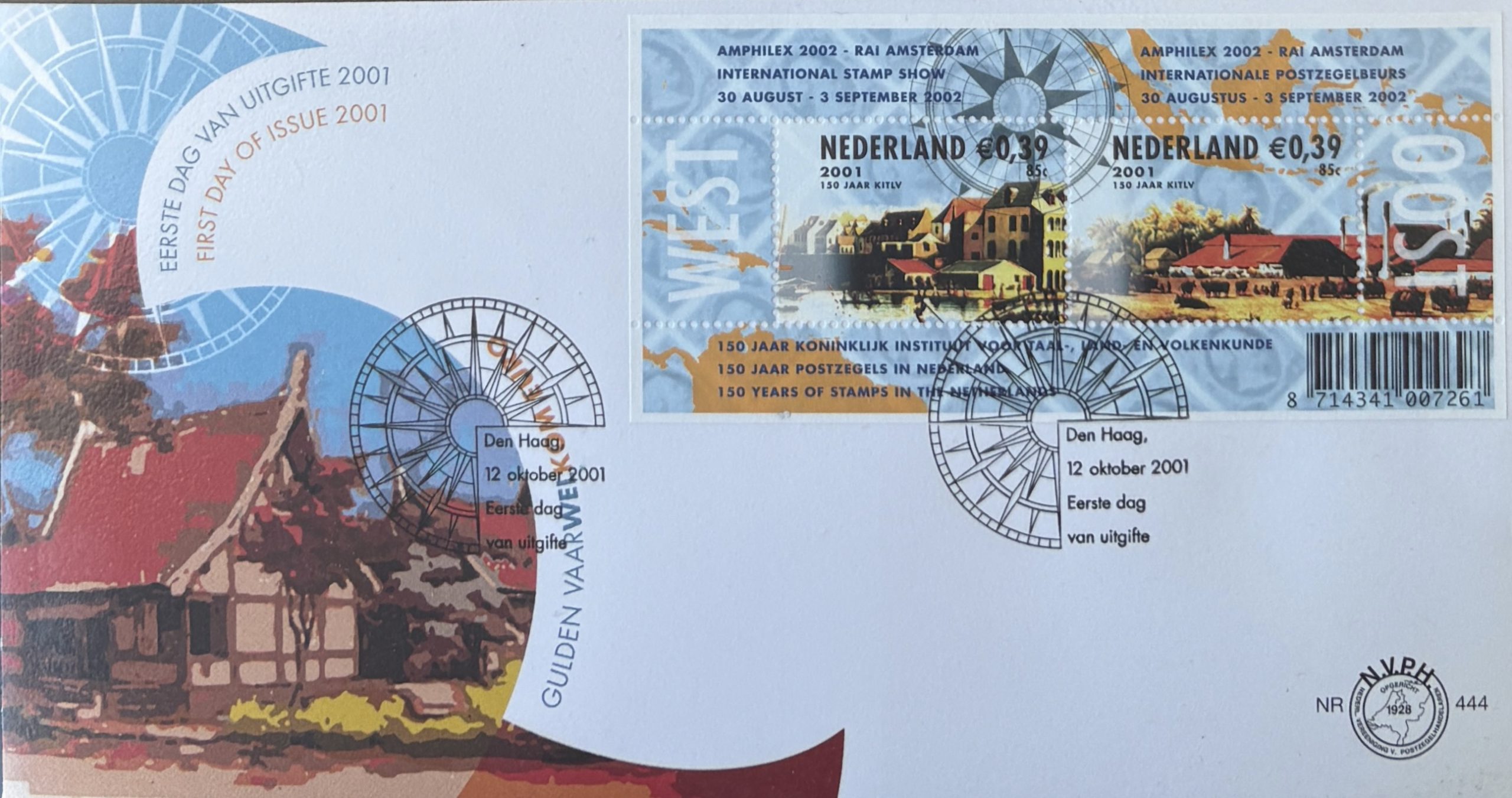 Sobre Primer Día FDC Países Bajos 2001 - Exposición Amphilex 2002 Historia KITLV NVPH 444