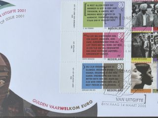 Sobre Primer Día FDC Países Bajos 2001 - Literatura y Sociedad Multicultural Bloque I NVPH 431
