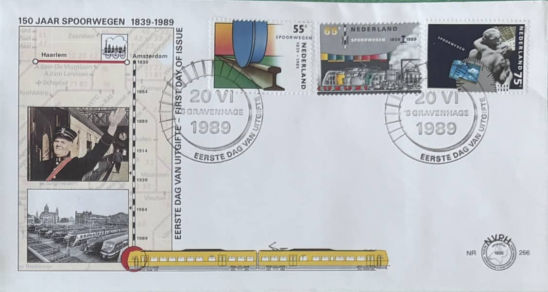 Sobre Primer Día FDC Países Bajos 1989 - 150 Años de Ferrocarriles NS NVPH 266