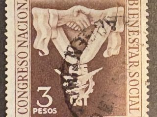 Sello Argentina Usado - Congreso Productividad - 3 Pesos Marrón 1955