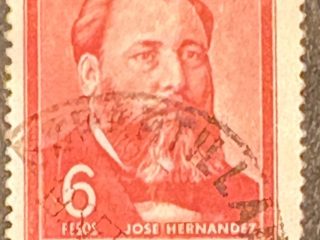 Sello Argentina Usado 1967 - José Hernández - 6 Pesos Rojo