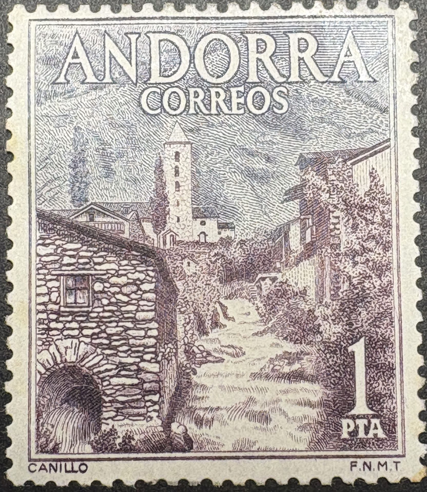 Sello Andorra 1963 - Canillo - 1 peseta - Añil y Lila - Nuevo