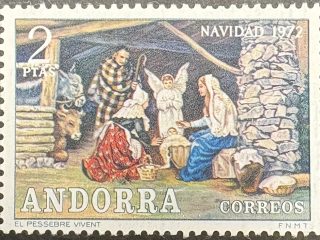 Sello Andorra 1972 - Pesebre Viviente - 2 Ptas Nuevo