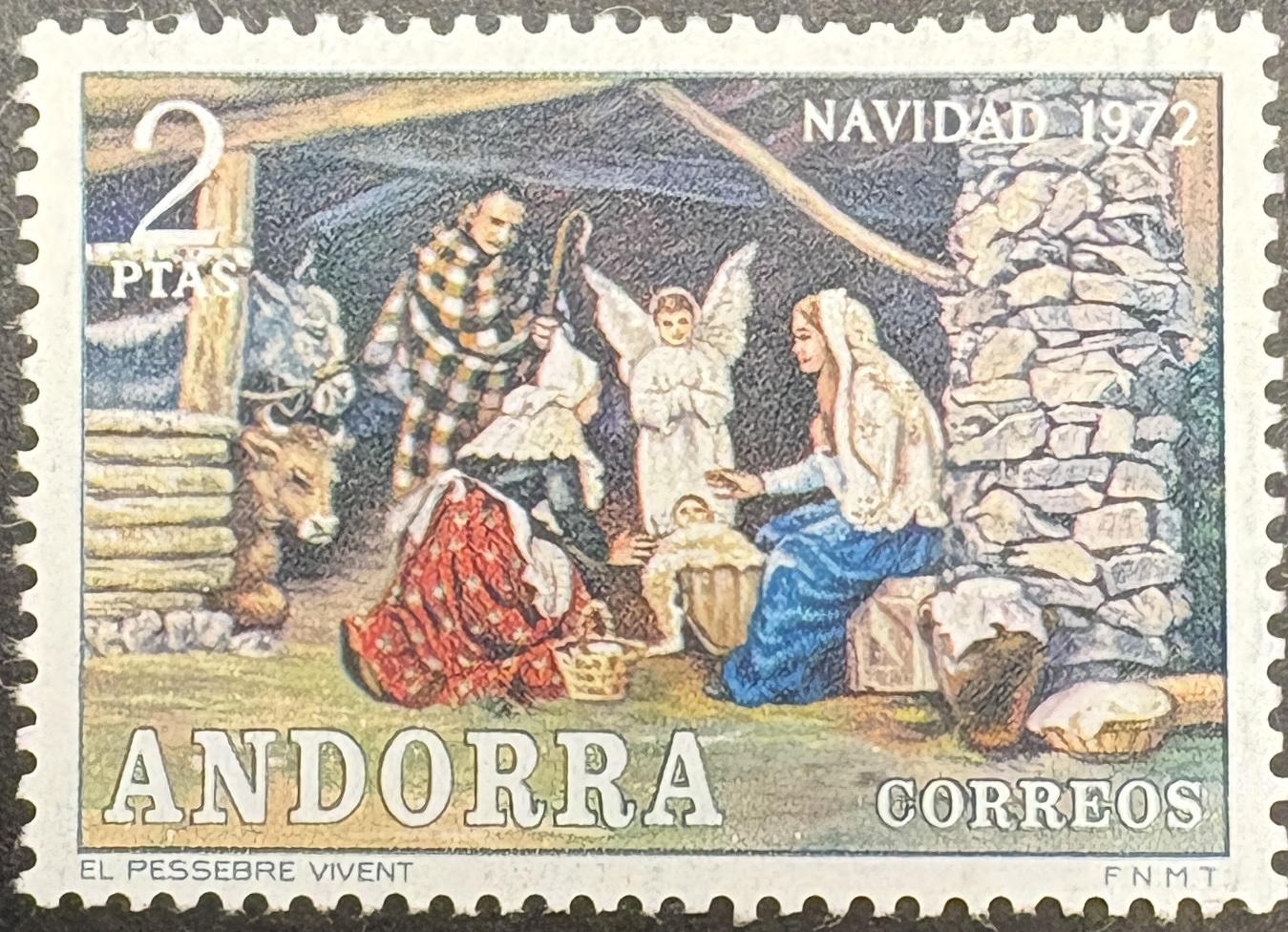 Sello Andorra 1972 - Pesebre Viviente - 2 Ptas Nuevo