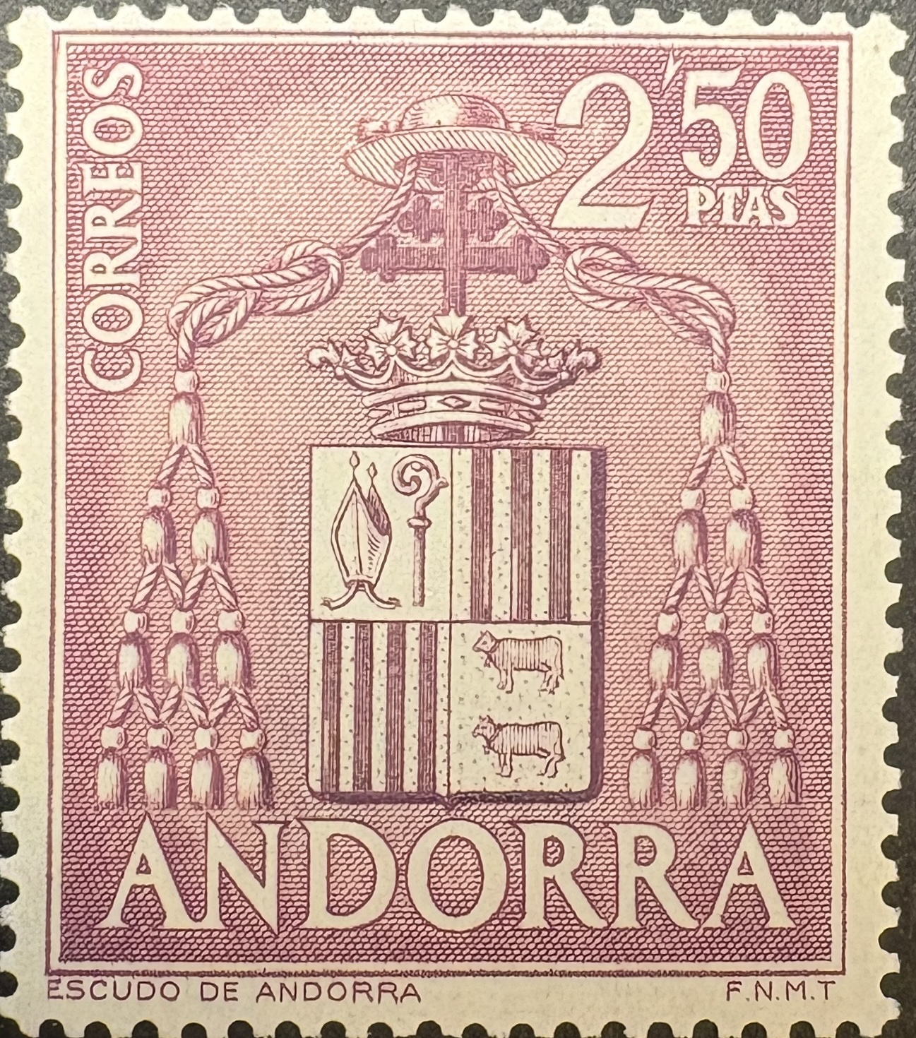Sello Andorra 1964 - Escudo de Andorra - 2,50 Ptas - Lila Nuevo