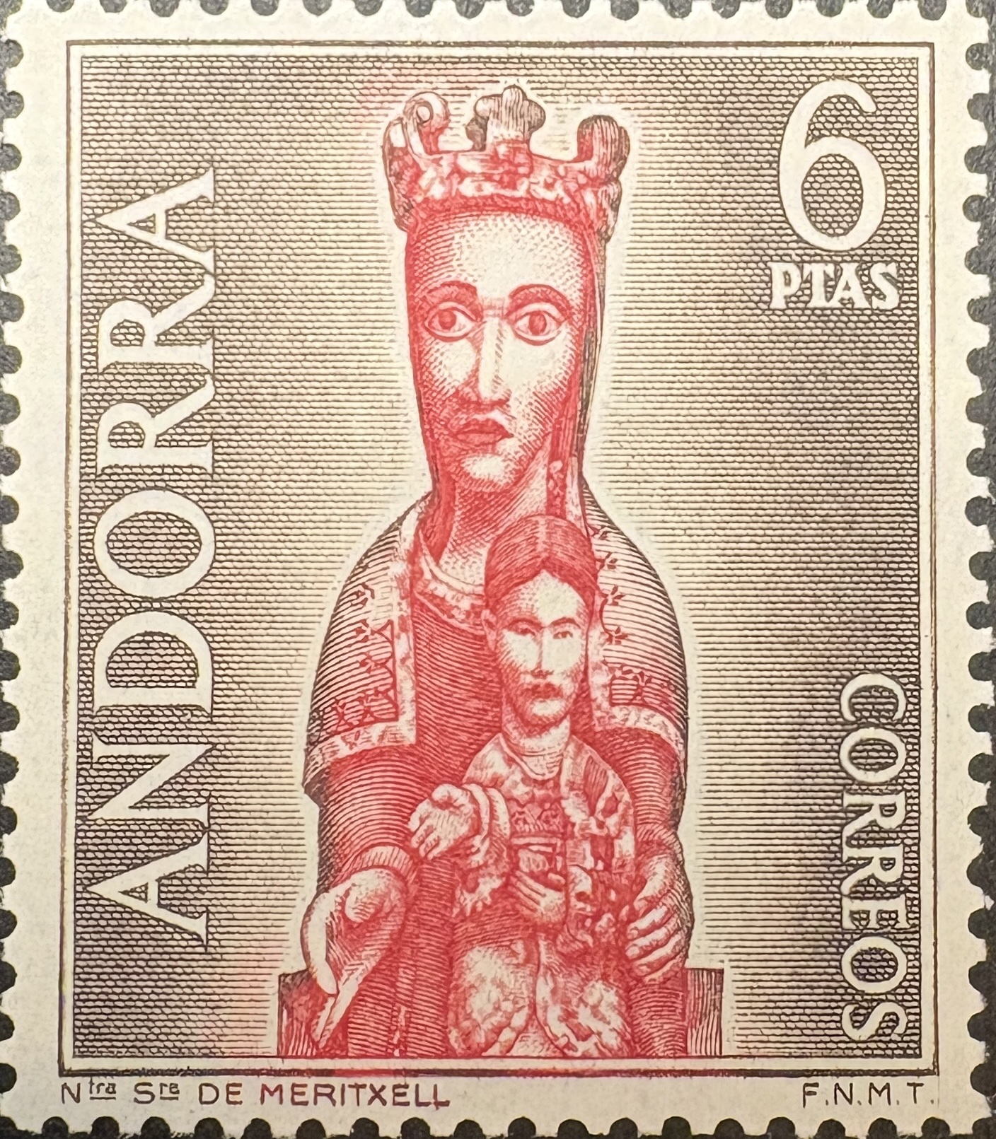 Sello Andorra 1964 - Ntra Sra de Meritxell - 6 Ptas Nuevo