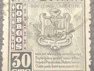 Sello Andorra 1948 - Escudo de Armas - 30 cts Gris Usado