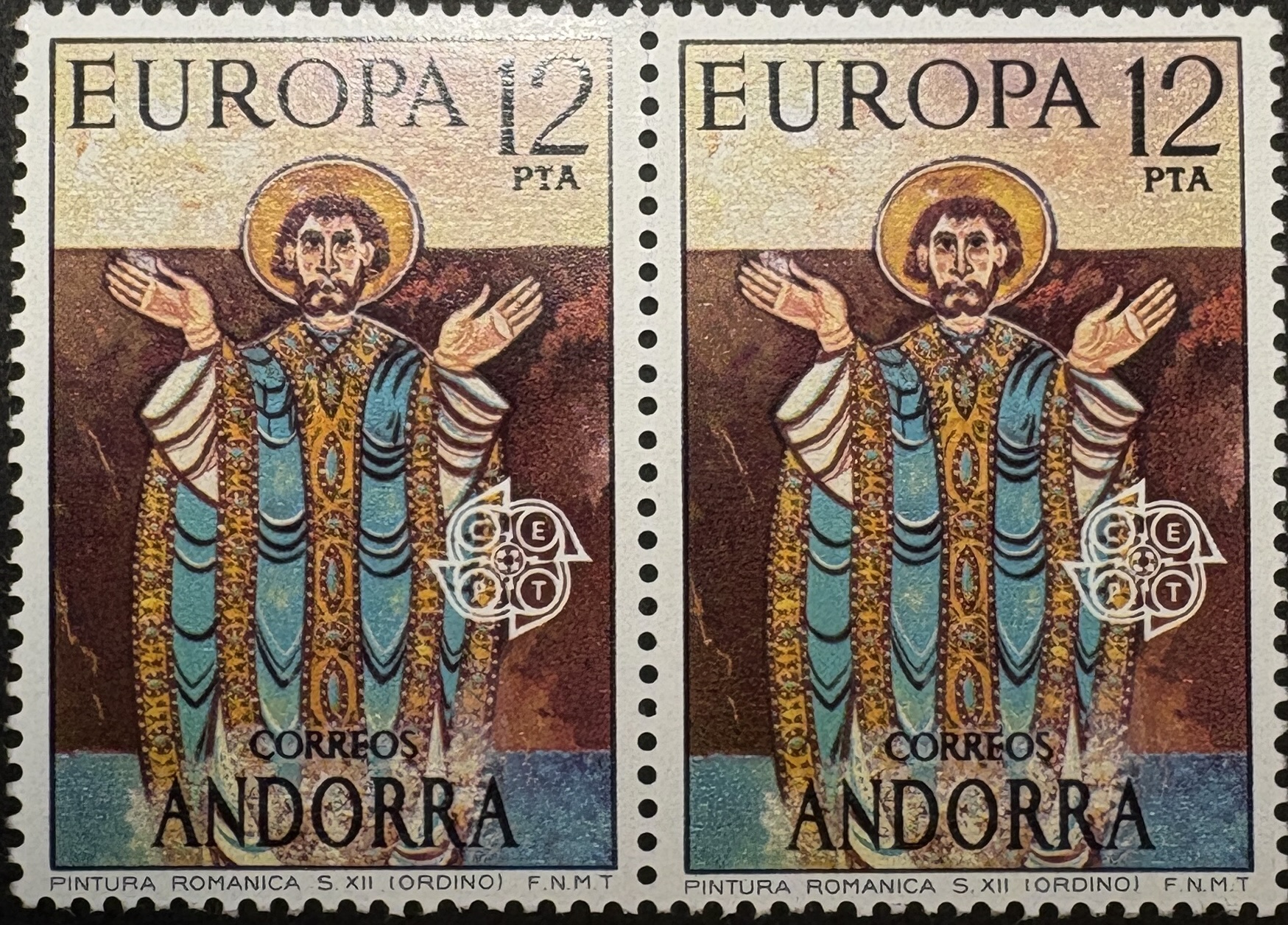 Par sellos Andorra 1975 - Pintura Románica- 12 Ptas - Nuevo