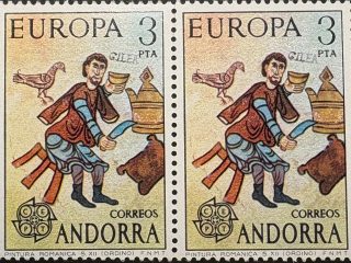 Par sellos Andorra 1975 - Pintura románica - 3 Ptas - Nuevo