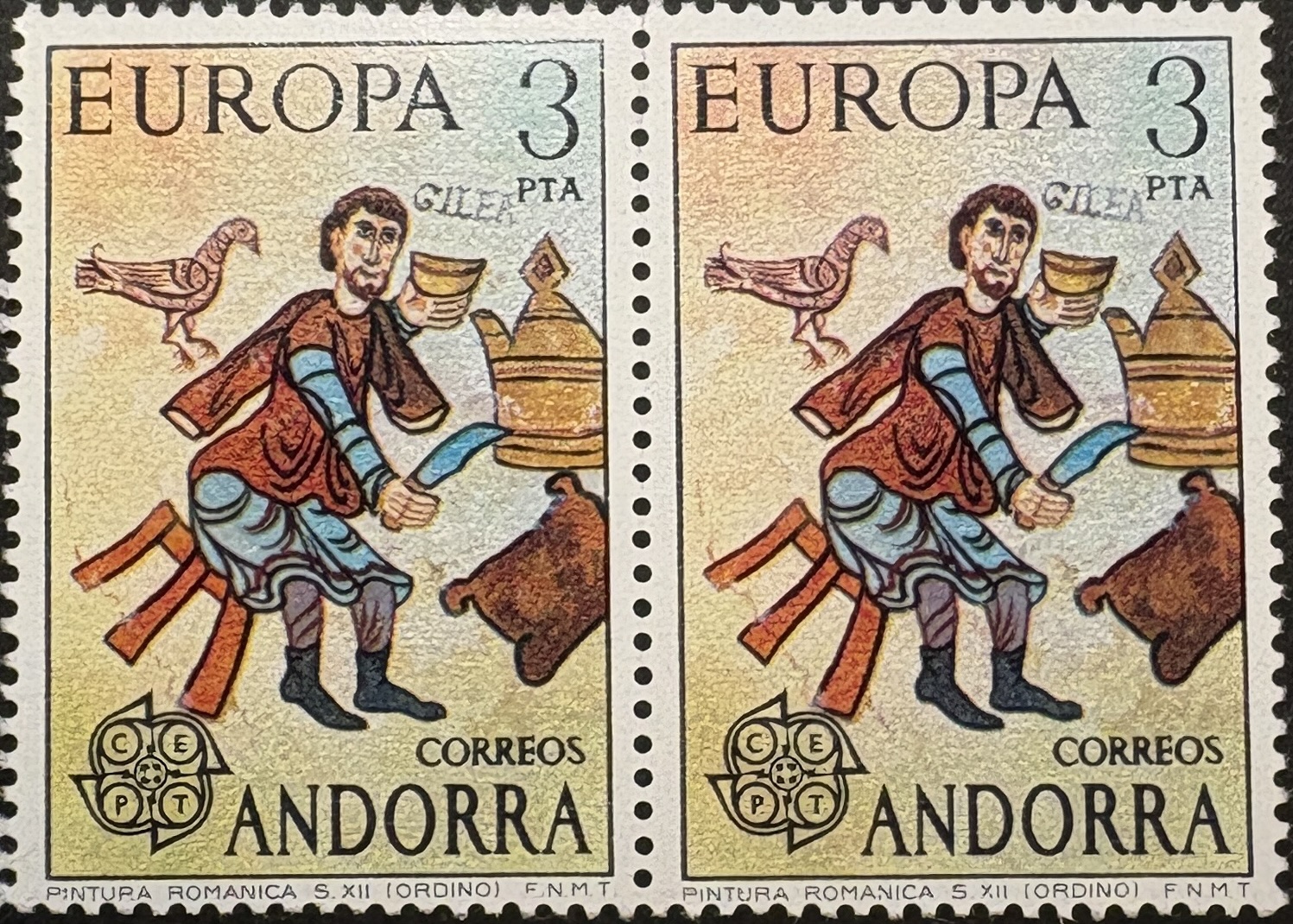Par sellos Andorra 1975 - Pintura románica - 3 Ptas - Nuevo