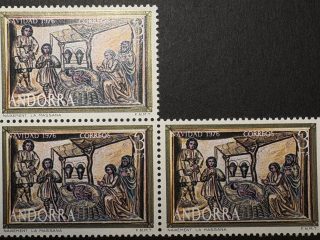 Bloque 3 sellos Andorra 1976 - Navidad - 3 Ptas - Nuevo