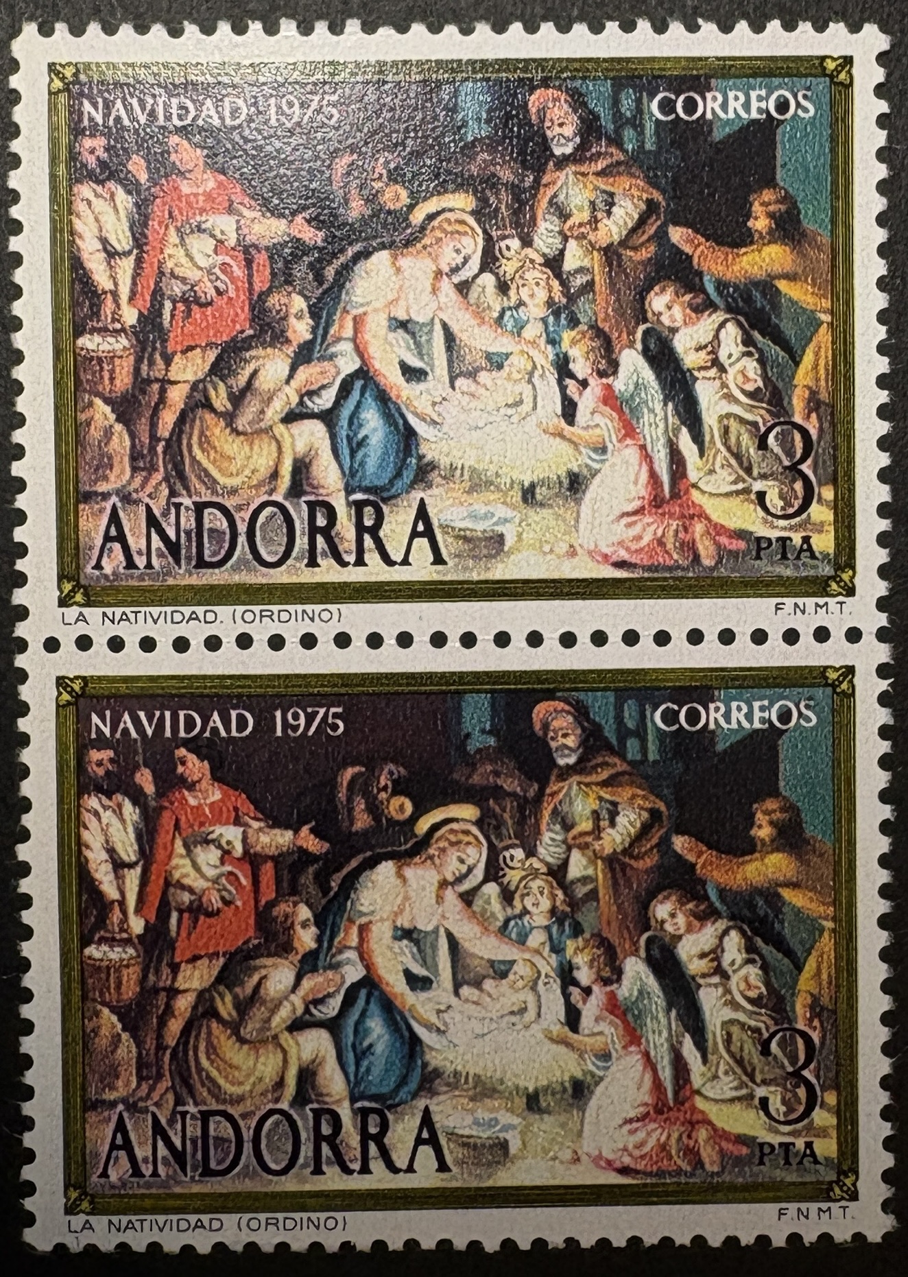 Par sellos Andorra 1975 - Navidad- 3 Ptas - Nuevo